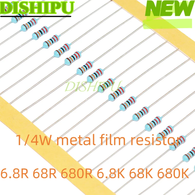 

100PCS 1/4W metal film resistor 6.8R 68R 680R 6.8K 68K 680K precision 1% five-color ring 0.25W