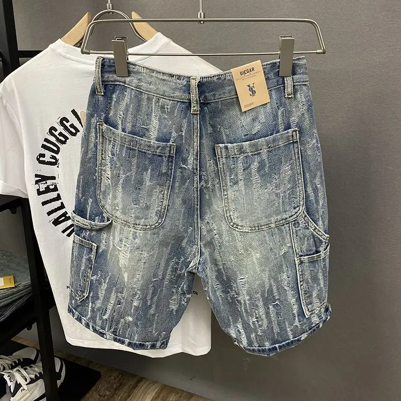 Fashion Luxury Ripped Denim Shorts Men's 2025 Summer Multi-pocket Overalls Loose Casual Designer Clothes Pants Shorts Graphic