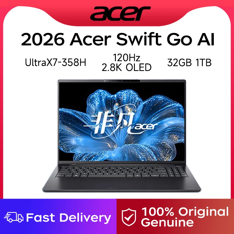 2026 Acer Swift Go AI 16-inch Laptop with 3rd Gen Intel Core Ultra X7-358H 32GB RAM 1TB/2TB Storage 120Hz 2.8K OLED Display
