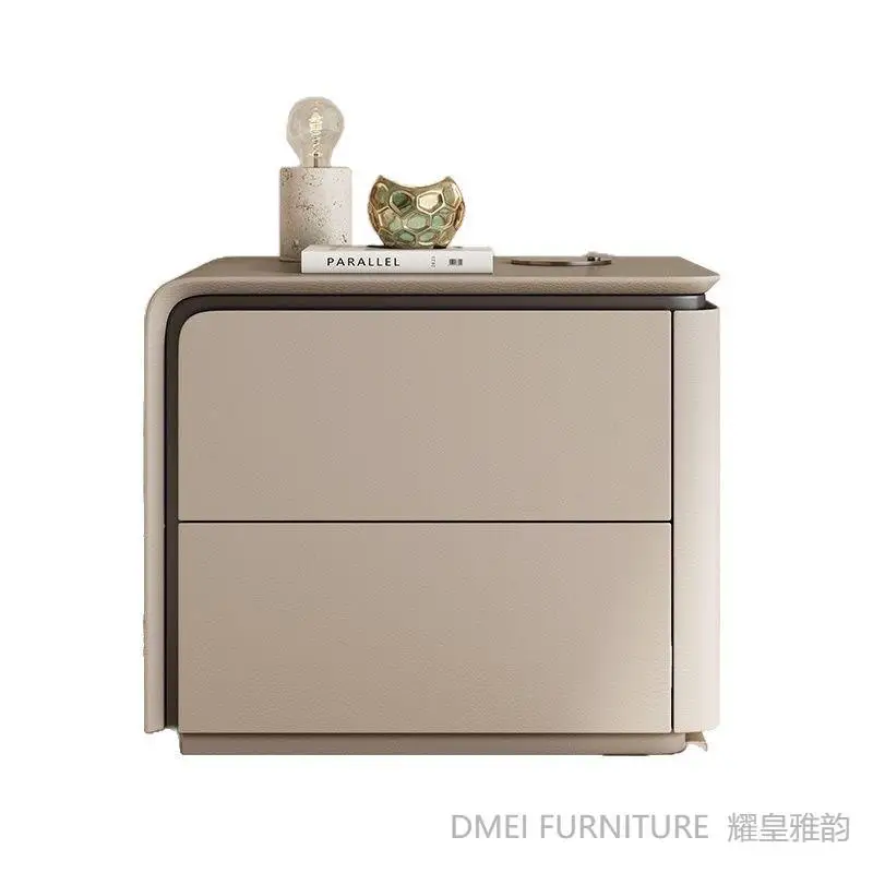 

Simple, modern, light luxury, all solid wood, leather, bedside table, minimalist, Italian, premium