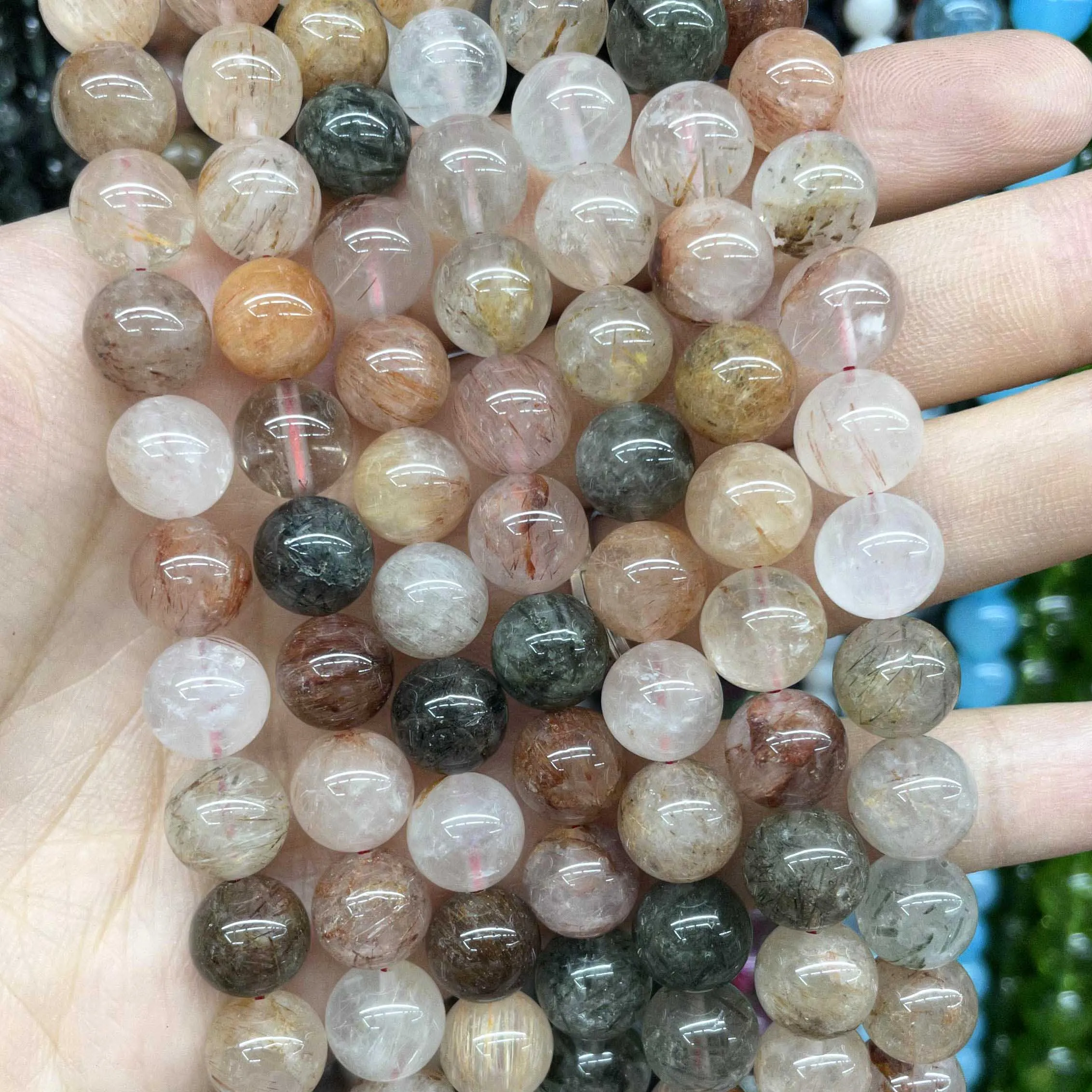 Natural Stone Mix Rutilated Quartz Round Beads For Jewelry Making 6 8 10 MM Loose Spacer Beads DIY Bracelet Accessories 15\'\'