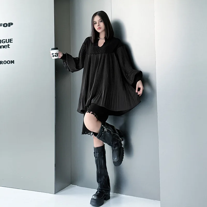 

Модный объемный вязаный свитер из хлопковой пряжи с плиссированными вставками в уличном стиле, осенне-зимняя новинка для женщин из Китая