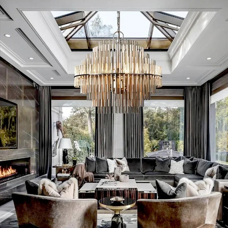 Postmodern Stainless Steel Rectangular Pendant Light, Luxury Hanging Lamp for Living Room, Hotel & Villa Decor