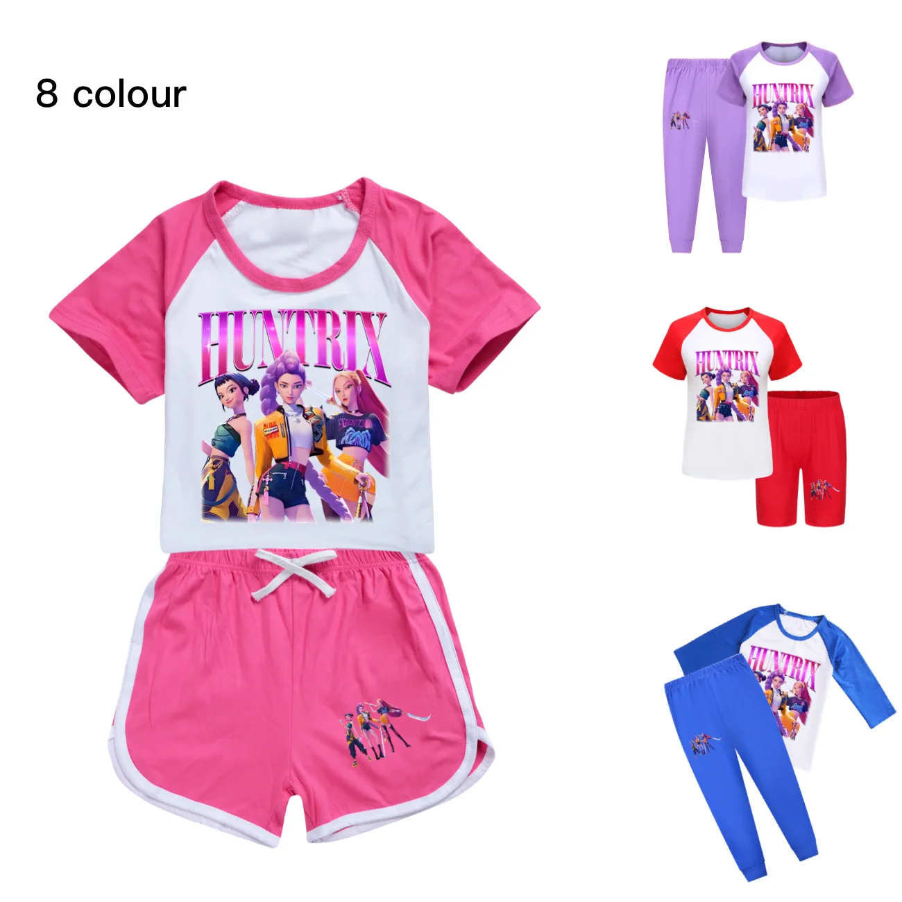 KPop شيطان الصيادين Huntrix تي شيرت السراويل دعوى الطفل الفتيات الصيف قصيرة الأكمام تي شيرت السراويل 2 قطعة الملابس مجموعات الاطفال ملابس رياضية 5003