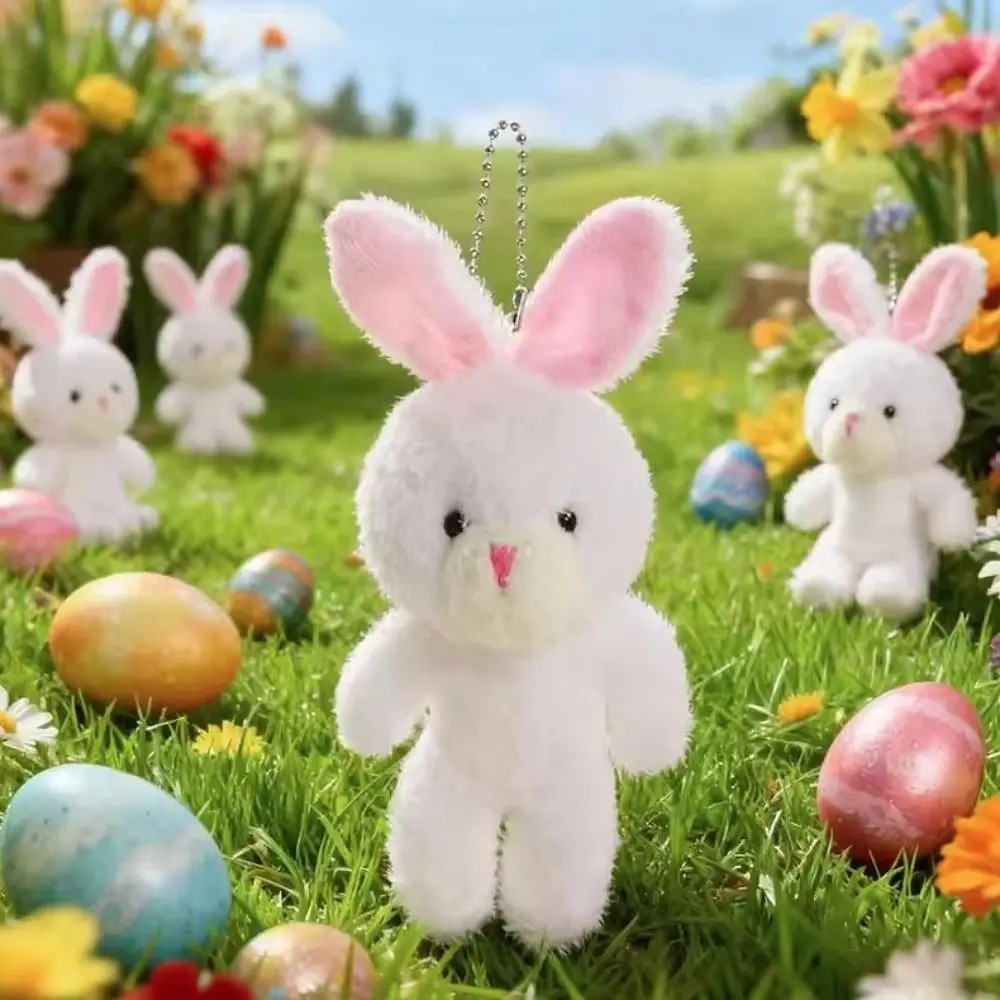 10Pcs Cartoon Animal Little Rabbit Stuffed Keyring White Rabbit Keychain Cute Soft Easter Party Bunny Schoolbag Ornaments