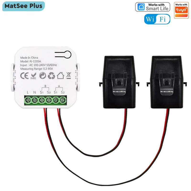 Smart Life WiFi Energy Monitor Bidirection 1/2 Channel with Clamp App Monitor Solar Produced and Consumed Power AC110V 240V