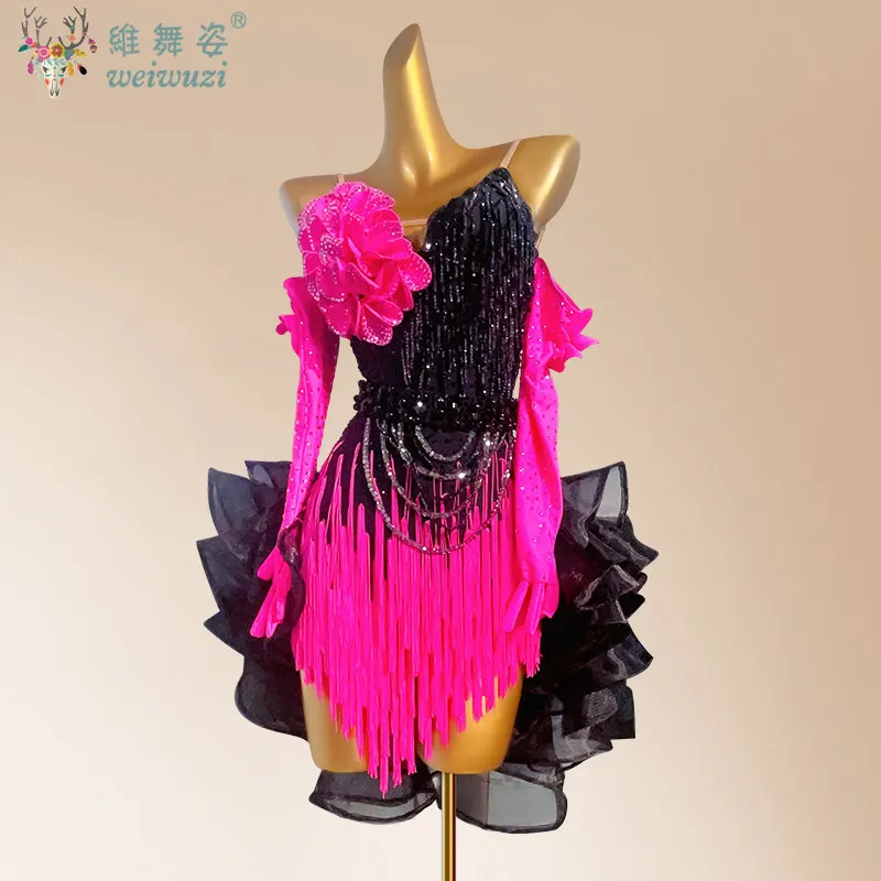 

Платья с бахромой для латиноамериканских танцев, высококачественные индивидуальные костюмы для танго, самбы, румбы, одежда для выступлений и тренировок по латине для взрослых и детей