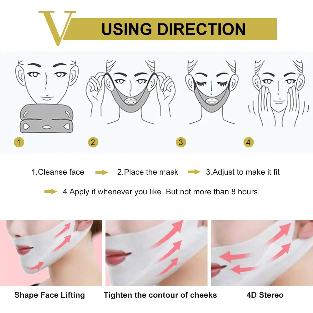 4D 이중 턱 감소 테이프, V라인 페이스 리프트 업 퍼밍 슬리밍 마스크, 붓기 방지 붕대, 보습 주름 제거제, 스킨 케어