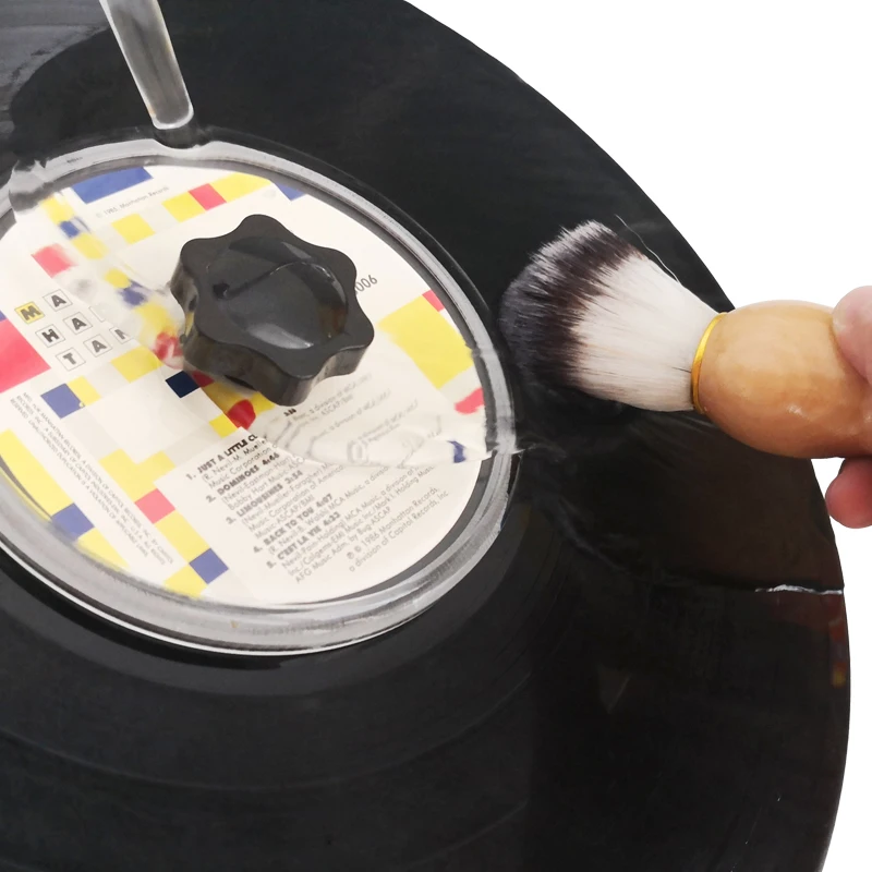 فرشاة تنظيف المياه الخشبية من الفينيل، حامل LP، فرشاة تنظيف مقاومة للغبار ومضادة للكهرباء الساكنة لأداة تنظيف القرص الدوار لمشغل LP