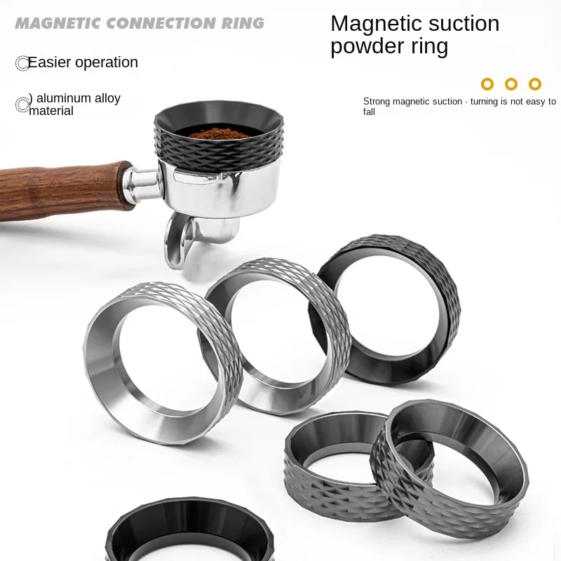 Aluminum Coffee Dosing Ring Handle Magnetic Splash Prevention 51/53/58mm Coffee Powder Ring For Breville Delonghi Portafilters