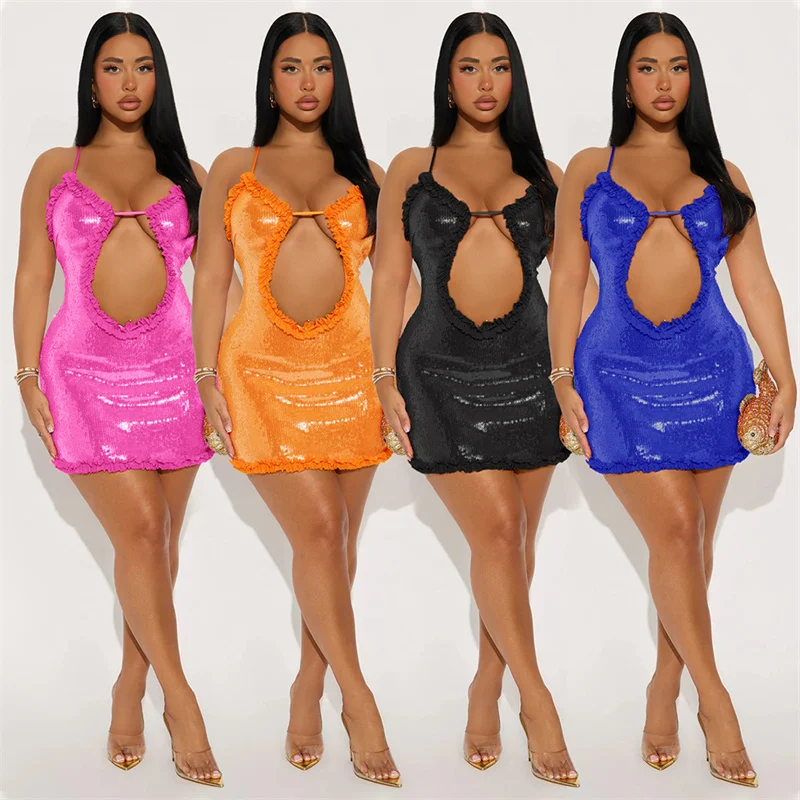 Doyerl sexy glitter lantejoulas vestido feminino festa de aniversário noite cinta com decote em v oco para fora sem costas bodycon mini vestido clubwear