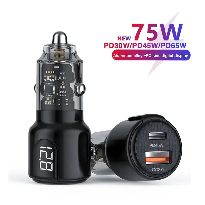 

75W USB C Charger QC4.0 PD3.0 5A 45W Fast Charging Type C Car Phone Charger Universals For Most Cellphones Mobile Phones