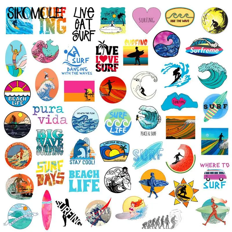 10/30/50PCS Cartoon Outdoor Adventure Summer Surf Beach Stickers DIY TOY Styling Phone Laptop Travel Luggage Graffiti Sticker F5