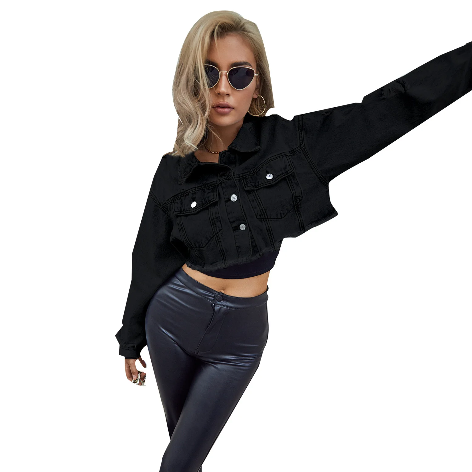 Women Clothing Single Breasted Denim Coat Long Sleeve Turn Down Washed Jackets Loose Fit Cardigan Streetwear Solid Pockets