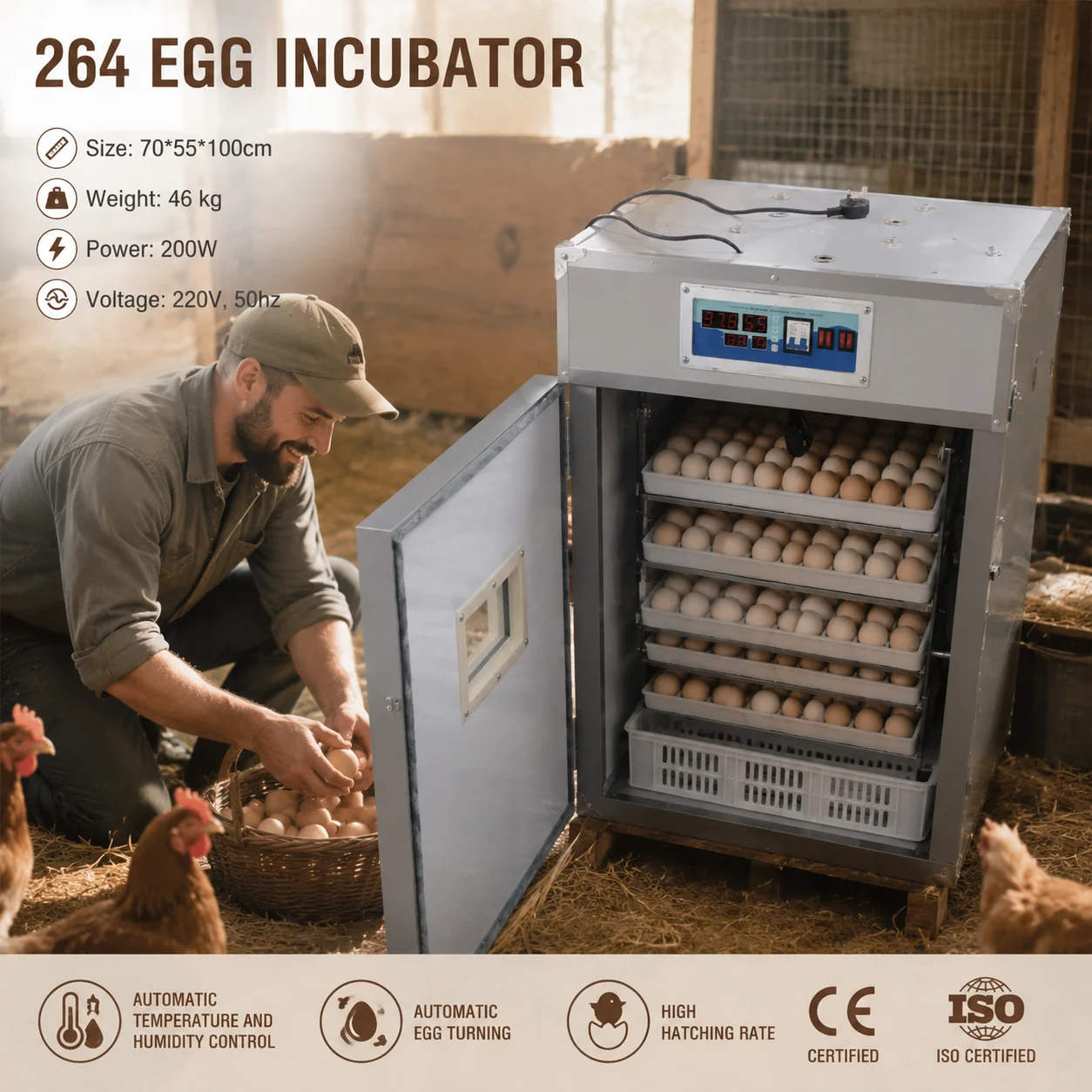 264 Egg Incubators Setter Hatcher Egg Incubator Hatcher Color Steel Plate Automatic Incubator Egg Hatching Machine