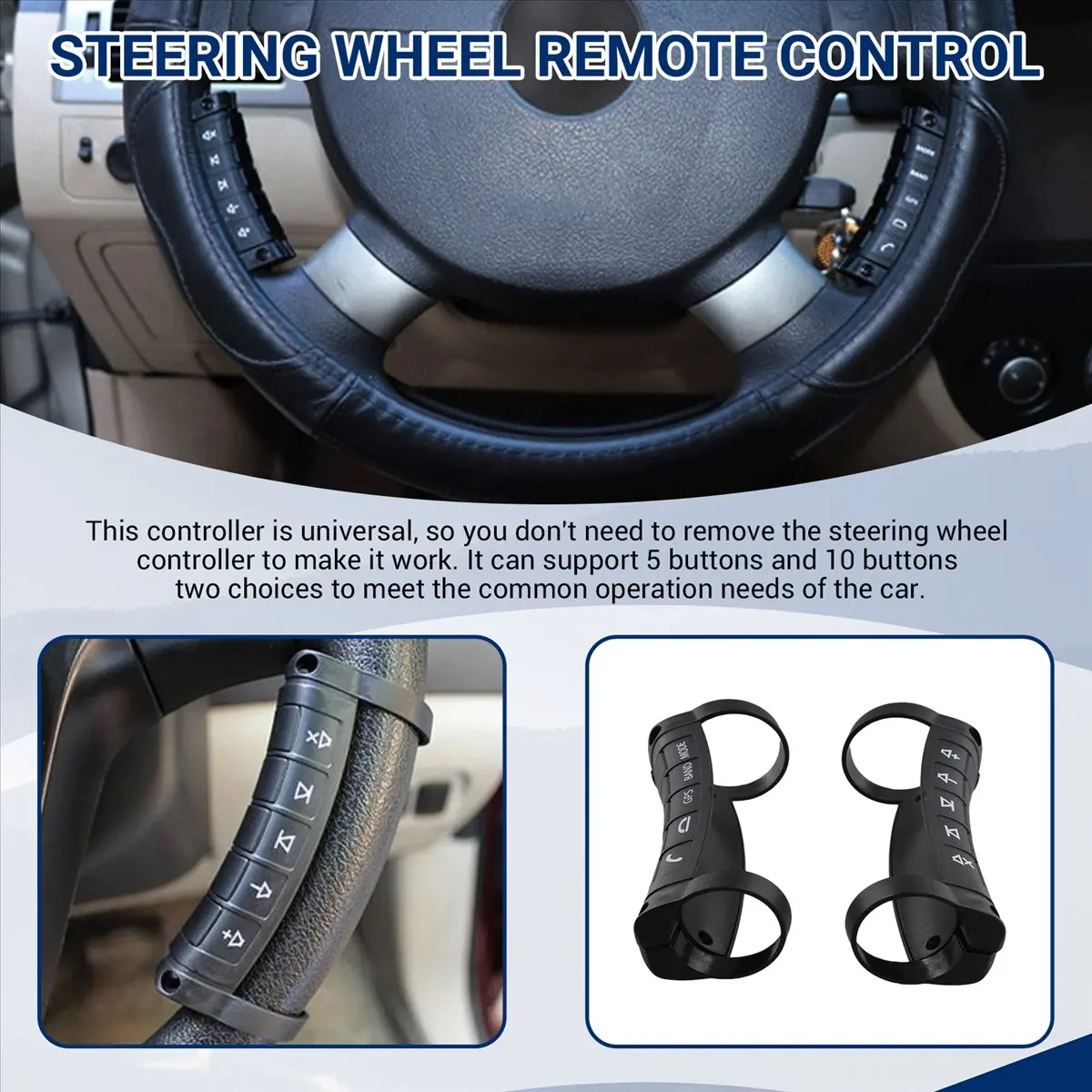 Super Sale Universal Multi-Function Wireless Steering Wheel Controller Bluetooth DVD Navigation Buttons Controller LED Wireless