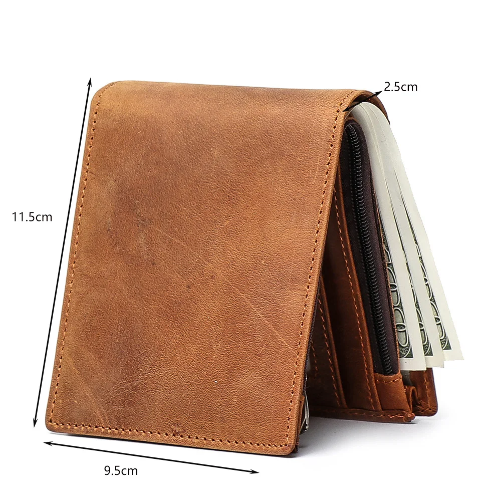 Men's summer new top layer cowhide short wallet solid color change clip multi slot card bag two fold wallet front pocket wallet