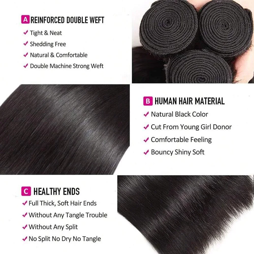 Pacotes retos de cabelo humano 100% não processado cabelo virgem brasileiro feixes de cabelo humano para mulheres cor natural