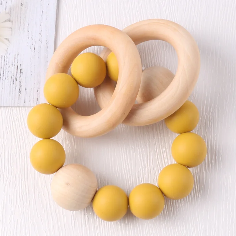 Baby Bead Bracelet Mother and Baby Products Silicone Grinding Rod Baby Wooden Ring Chew Teether Toy