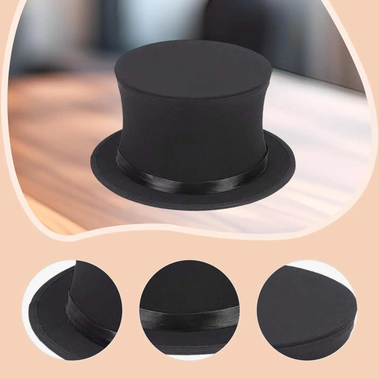 Magician Folding Top Hat Black Polyester Steel Sturdy Adult Accessory for Halloween Christmas Themed Events