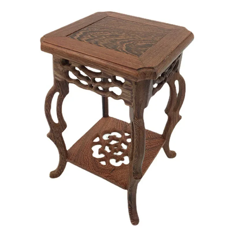 قاعدة مربعة من Redwood Crafts Seahorse، اليشم الغريب، زهرة الحجر، ختم بونساي، وعاء الشاي، حامل خشبي، حامل زهور صغير