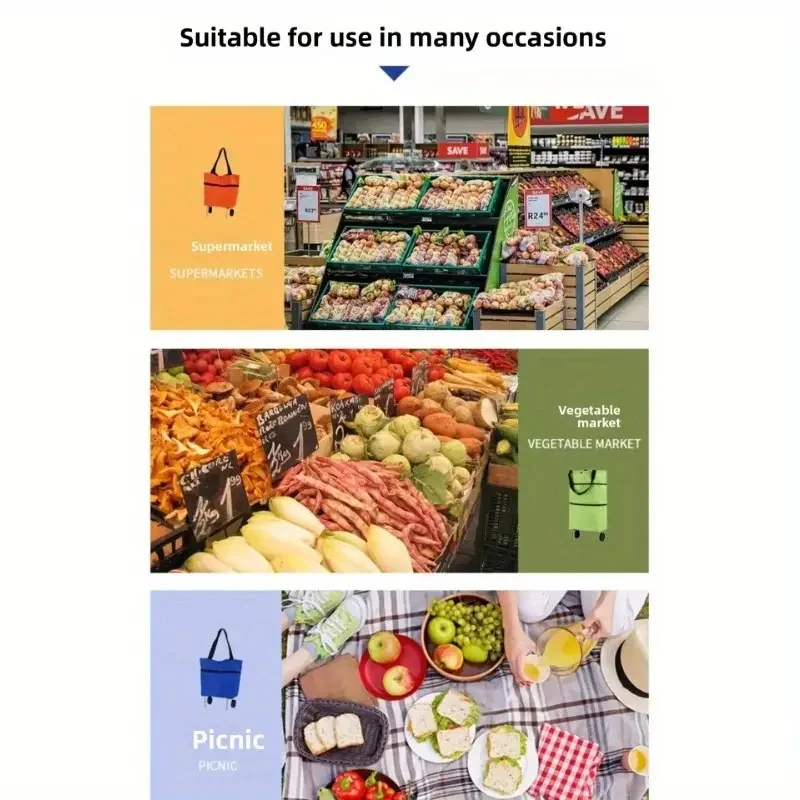 عربة تسوق محمولة قابلة للطي مع عجلات |   عربة يد خفيفة الوزن على طراز حقيبة الظهر للاستخدام المنزلي