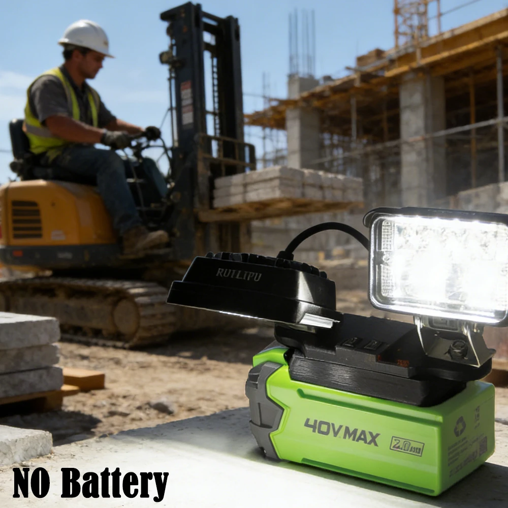 

56W 5600LM Dual Head LED Work Light for Greenworks 40V Li-ion Battery Camping Fishing Workshop No USB/Charging( NoBattery )