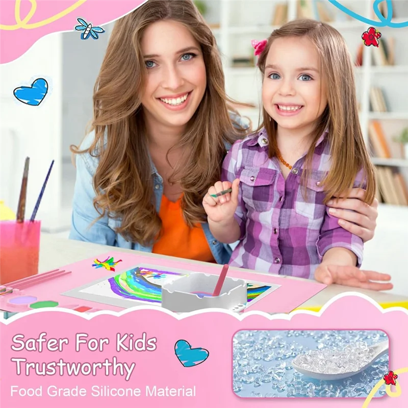 Alas Lukisan Silikon dengan Cangkir, 5 Alat Pembersih Kuas Kerajinan, Alas Artis Besar 50.8Cm X 40.6Cm, Cocok untuk Resin, DIY Tahan Lama