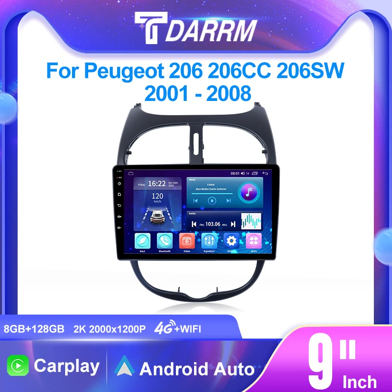 

Автомобильный радиоприемник Android для Peugeot 206 206CC 206SW 2001-2008, мультимедийный плеер, GPS-навигация, карфонный экран, автостерео