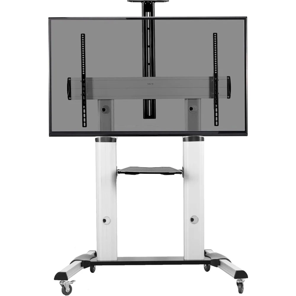 Ultra Heavy Duty Mobile 32 to 100 inch TV Stand for Flat Screens, Adjustable, Rolling TV Cart Mount with Wheels, TVs Stands