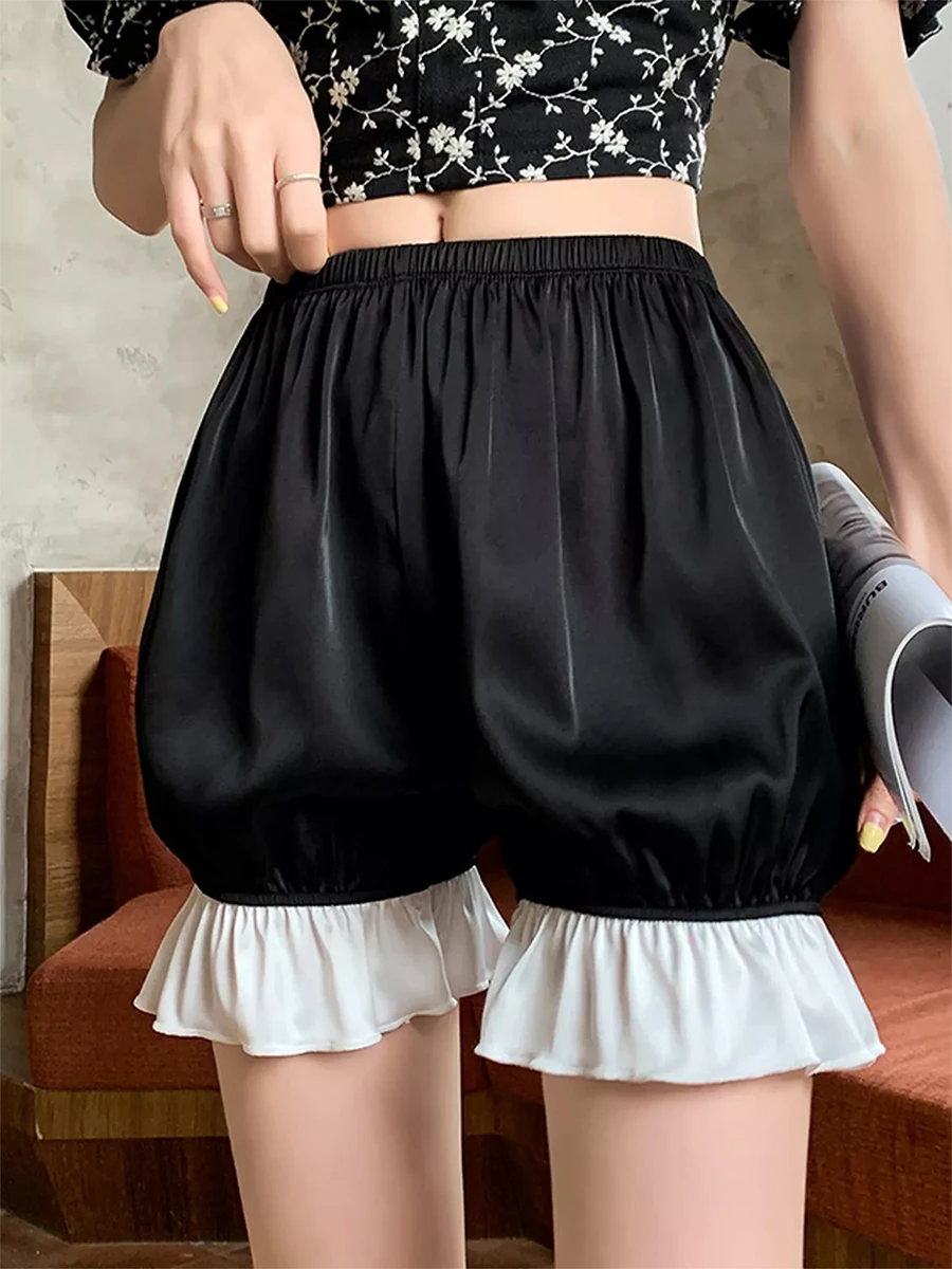 Women's Fashion Lantern Shorts Patchwork Elastic Waist Short Pants Summer Casual Shorts