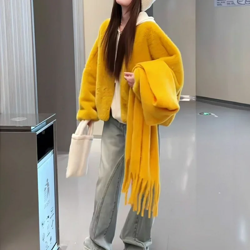 Women's Models Fairy Winter Fall Faux Fur V-neck Senior Simple Loose Leisure Comfortable Brand New Elements Harajuku Versatile