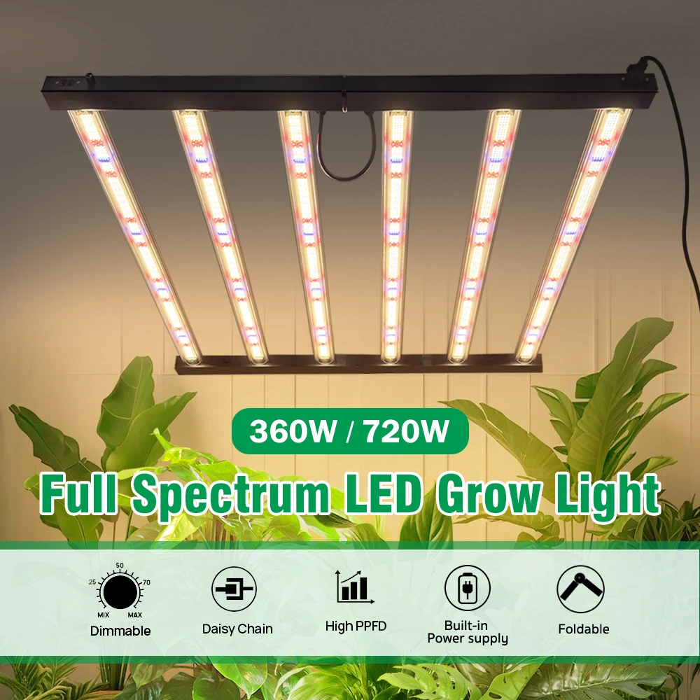 360W 720W Spectre complet 180 °   Lampe de croissance LED pliable AC100-277V LM281B, phytolampe à intensité variable pour la plantation de tente de culture