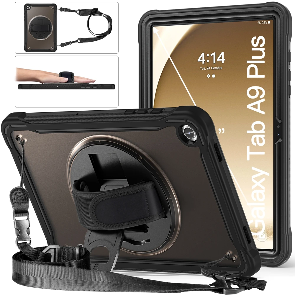 

For Samsung Galaxy Tab A9 Plus A9+ 2023 11 inch SM-X210 SM-X215 Case Kids Safe TPU + PC Shockproof Shoulder Strap Stand Cover