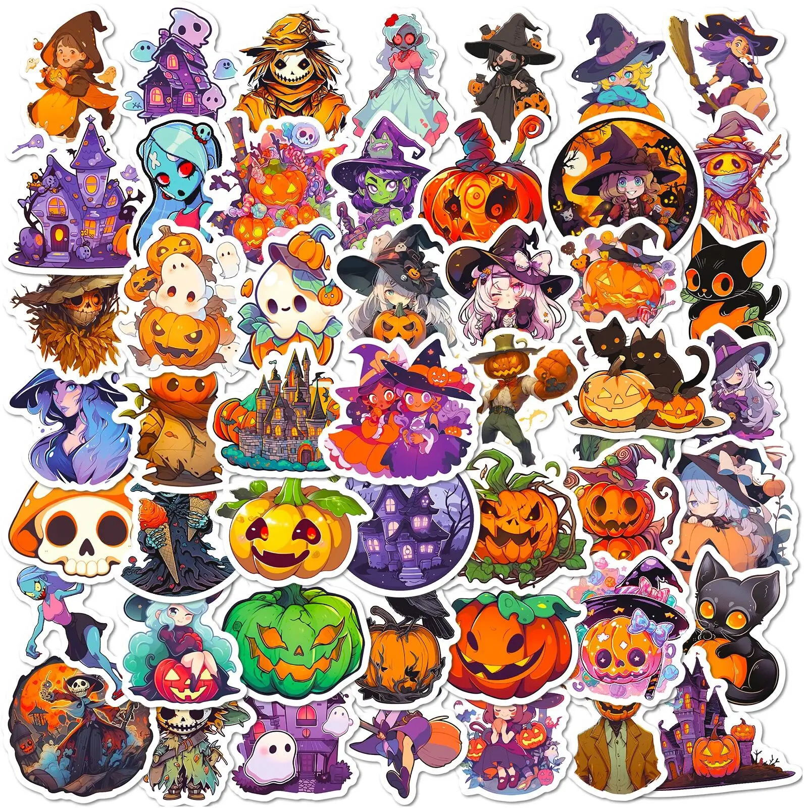 10/50/100PCS Cute Gothic Halloween Horror Witch Ghost Stickers Decal Car Guitar Motorcycle Luggage Suitcase Decoration Sticker