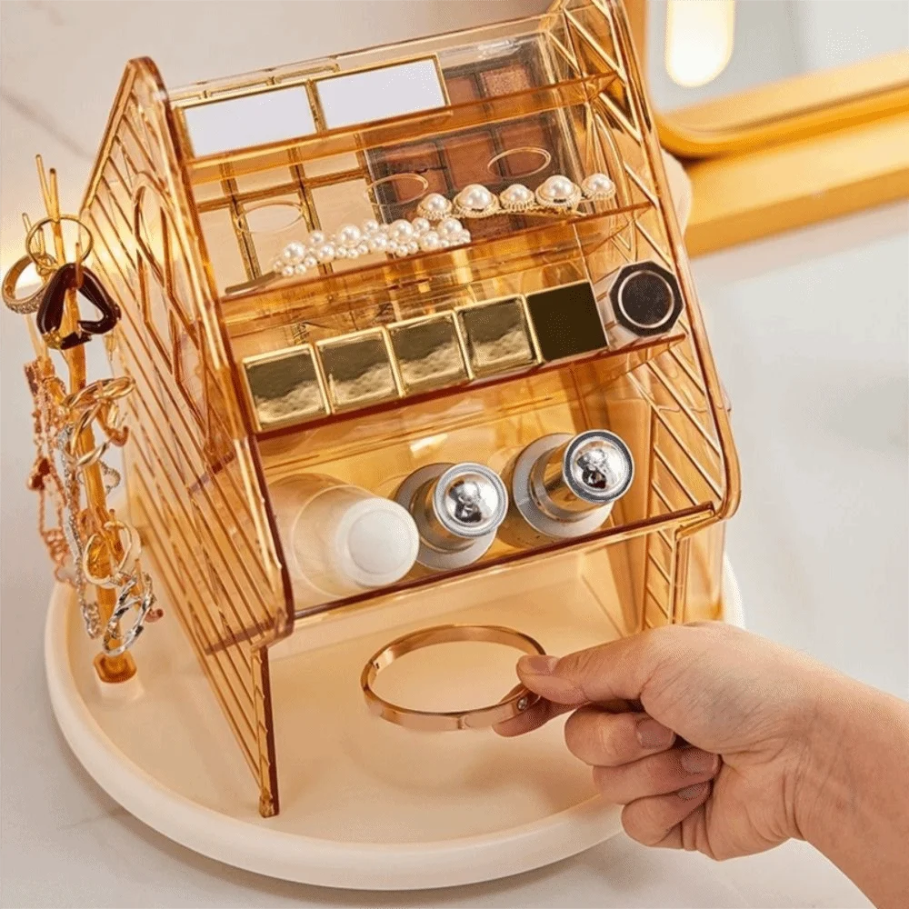 

Большая вместимость 360 ° Вращающийся органайзер для косметики с разделителями, компактный, экономящий место, нескользящая пластиковая подставка для хранения косметики