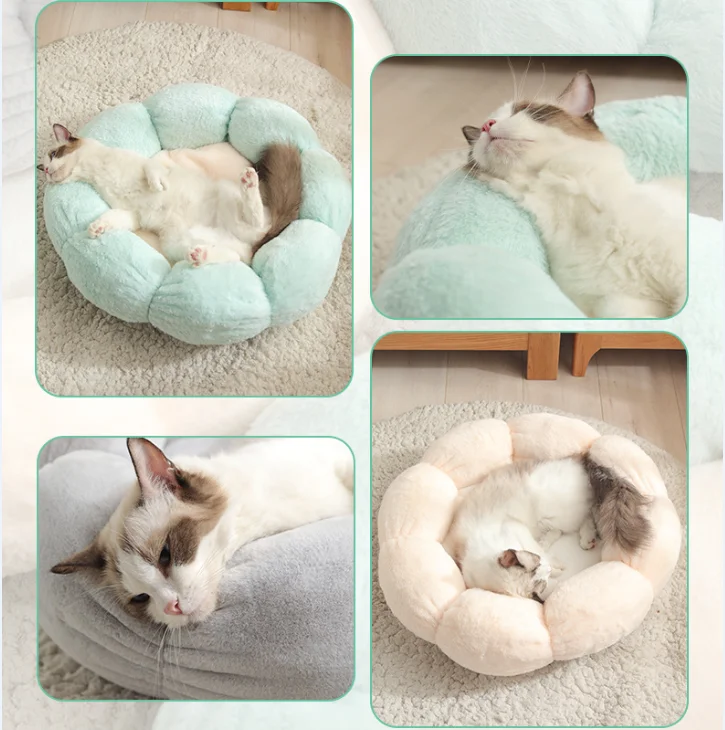 Pet Flower Shape Nest Cat Neck Guard Plush Nest Cat Mat Four Seasons Universal Round Kennel Cat Bed Pet Sofa Bed Pet Supplies