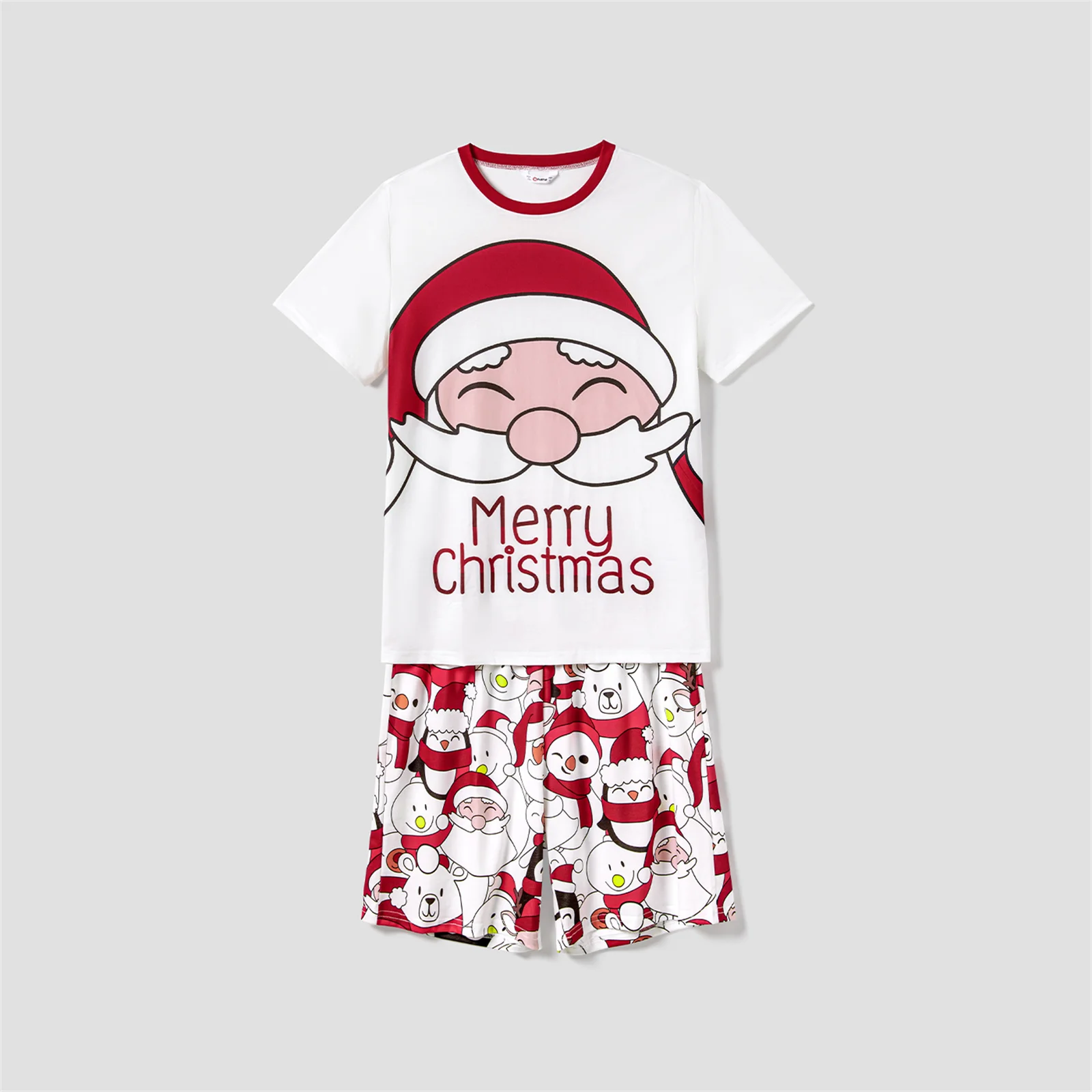 PatPat Christmas Santa and Snowman Print Family Matching Short-sleeve Tops and Shorts Pajamas Sets (Flame Resistant)