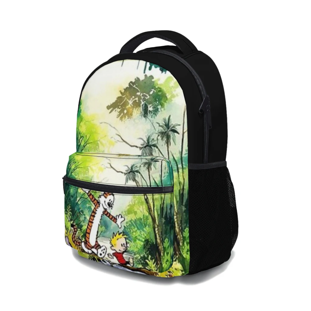 New Fashionable  Calvin and Hobbes Comic Characters Backpack Bag Large Capacity Trendy Book Bag Multi-pockets Adjustable 17inch