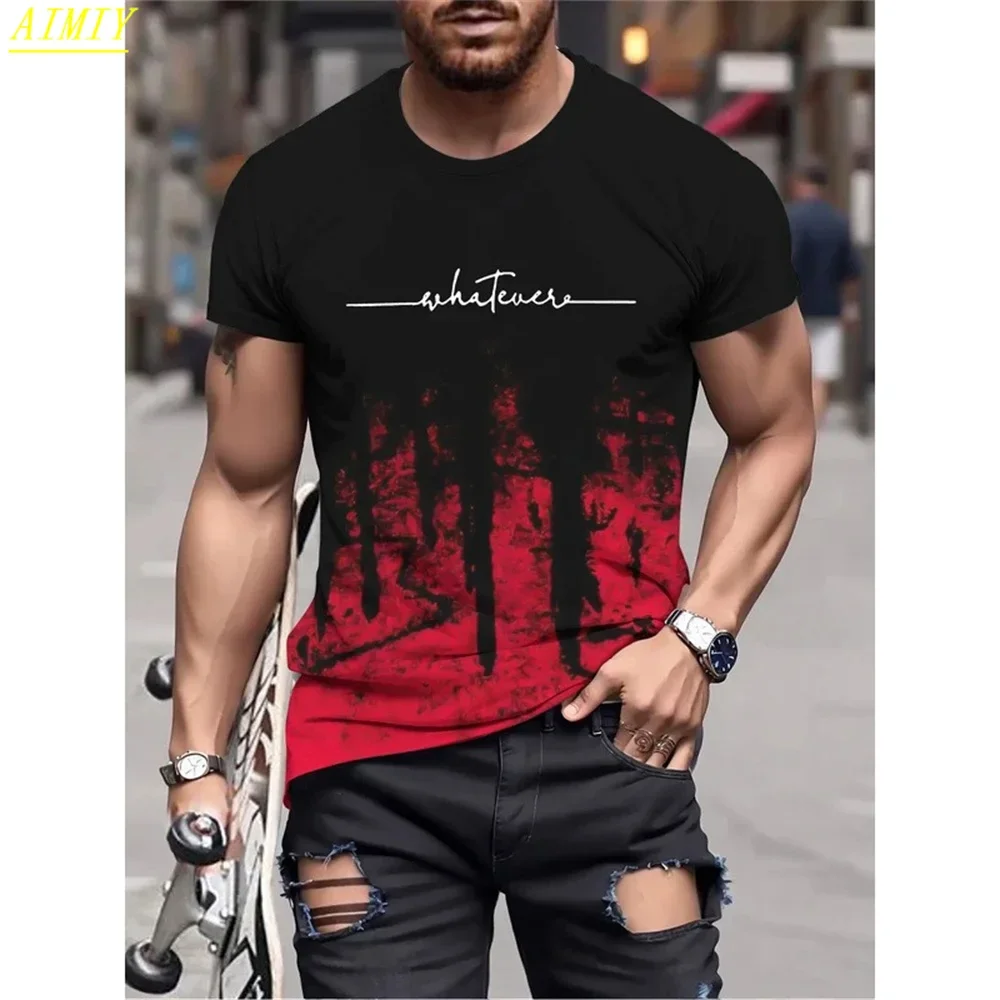 Men's Gradient Color T-shirt Whatever Letter Printed Short Sleeve Summer Casual Crew Neck Tee Street Harajuku Style Men Clothes