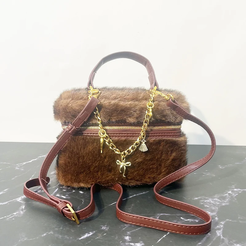 

Роскошная женская сумка через плечо с меховым декором, зима 202, модная дизайнерская сумка, элегантный клатч и кошелек