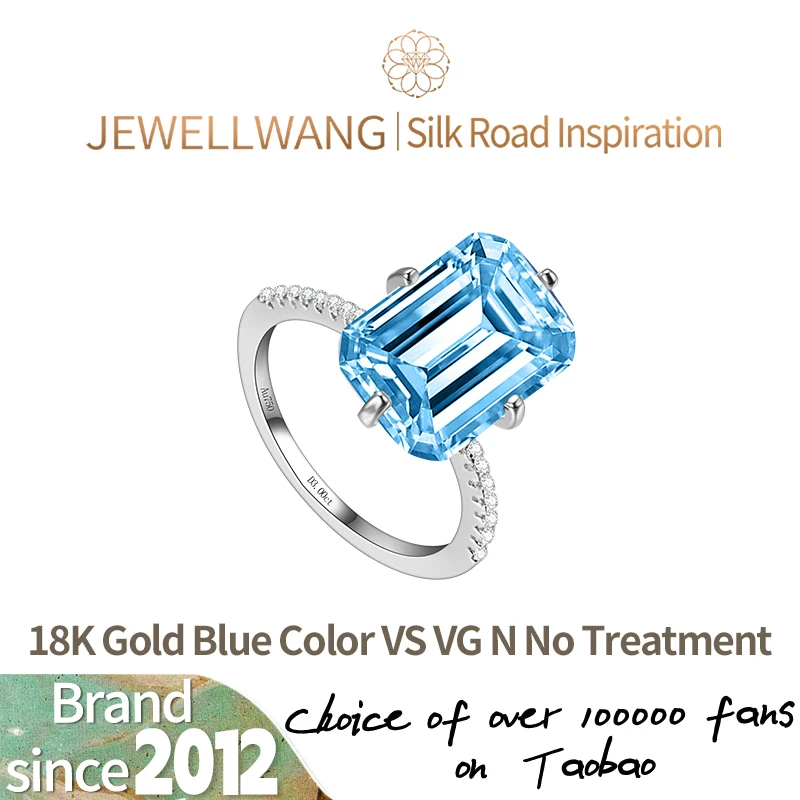 

JEWELLWANG 18K Gold Lab Grown Emerald-Shaped Blue Diamond Engagement Rings 0.5-1.0ct VS2 Custom Fancy Synthetic Ring for Women
