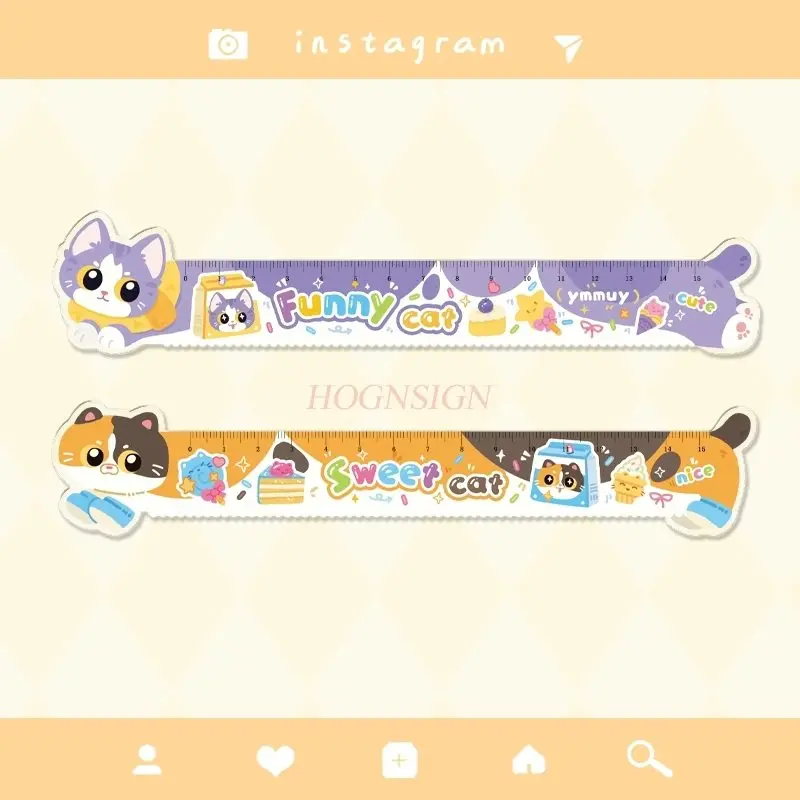 

2шт линейка с мультяшным котом, высокоэстетическая акриловая линейка для студентов, линейка волнистой линии