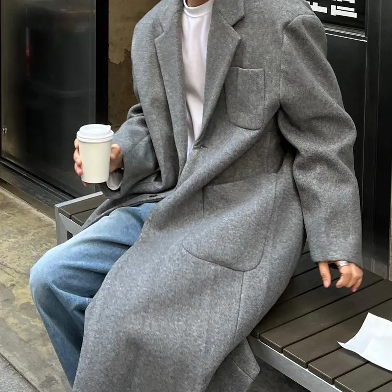 

Wool Blend Hooded Coat Mans Collarless No Collar Minimal Simple Clean Basic Essential Pure Fundamental Primary Main Unadorned Bf