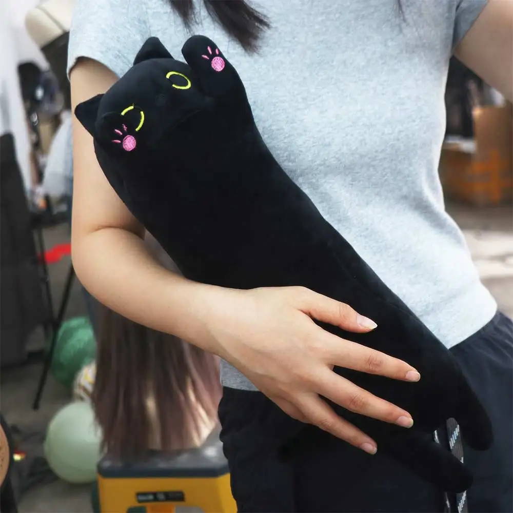 

Мягкая игрушка-подушка для сна в виде длинной кошки, подушка для дивана, черная кошка 44 см, декор для дома, подарок на день рождения