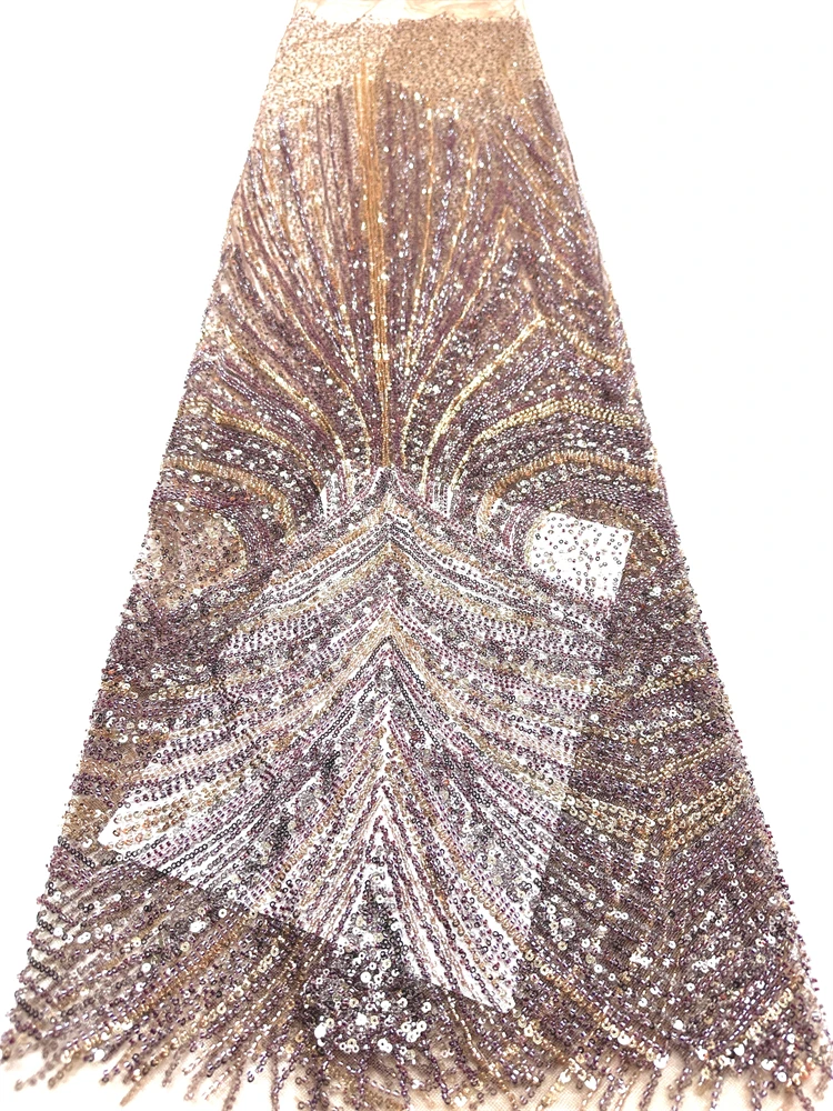 

Новейшая роскошная тяжелая кружевная ткань с бисером и пайетками, высококачественная африканская сетчатая вышивка для свадебных платьев 2026 года
