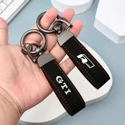 Leather Car Logo Key Chain Keyring Auto Interiors Accessories For Volkswagen VW GTI Rline R Golf Amarok Phaeton Tiguan T-Cross