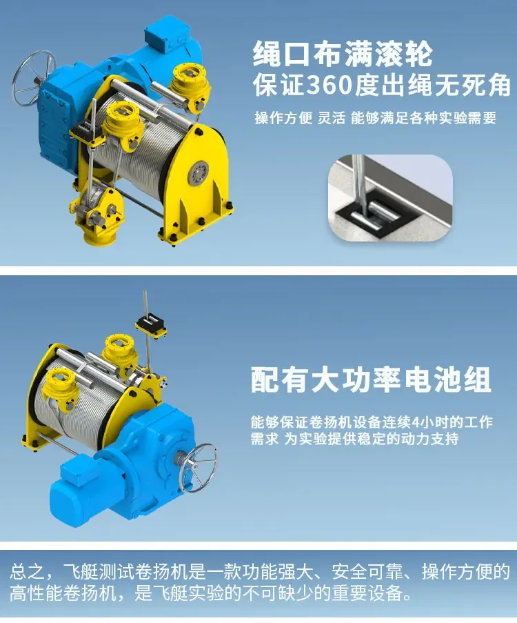 Electric winch for airship testing Equipped with height Force sensors Safe and accurate