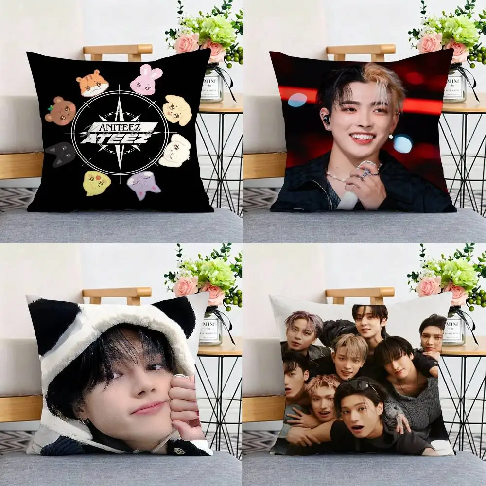 

Kpop Group A-Ateez-z Double-sided print Pillow Case for Sofa Living Room Home office Decor Protective Cover