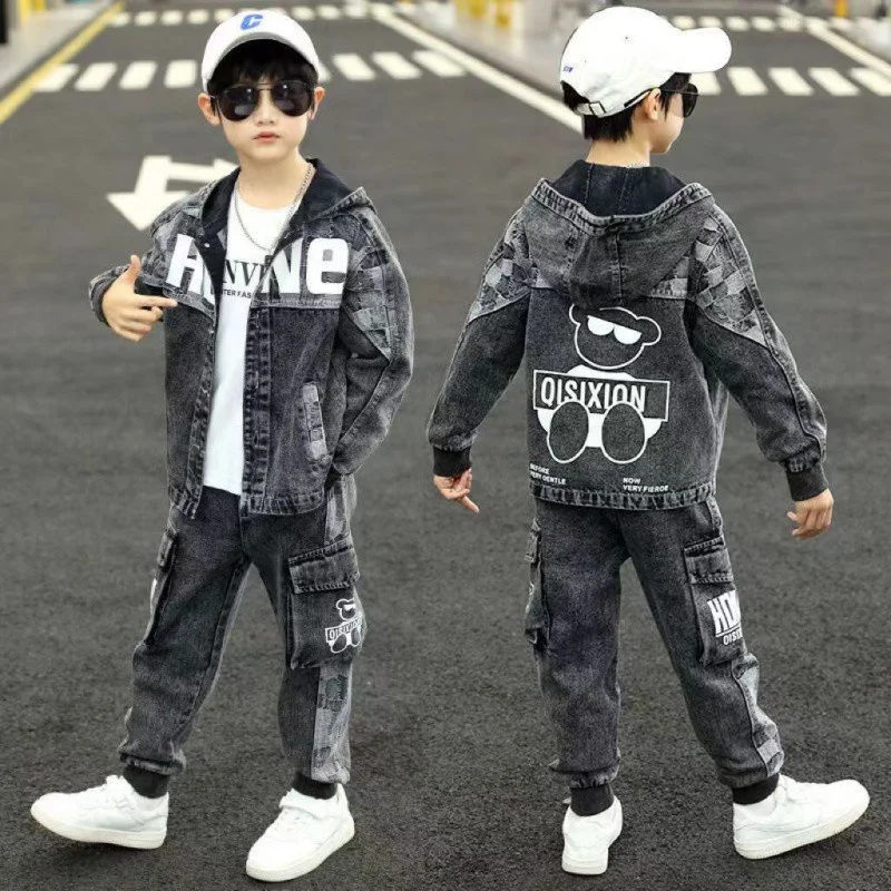 Conjunto de abrigo y pantalones de algodón para niño y adolescente, traje de Jean adorable para primavera y otoño, regalo de Navidad, 2 uds./set, 2024